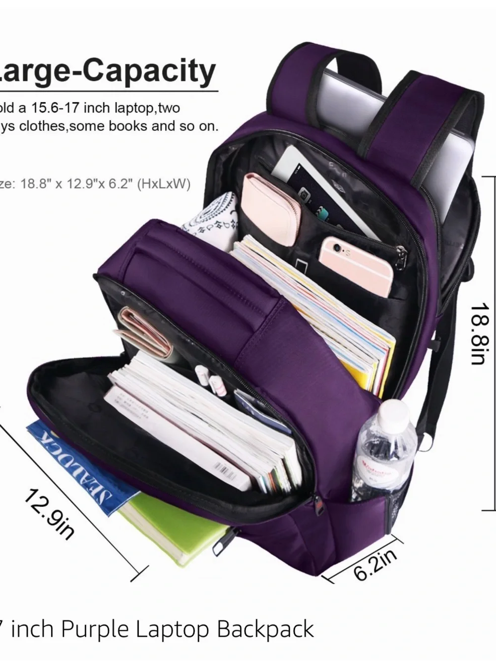 Purple   Backpack with USB Charging Port